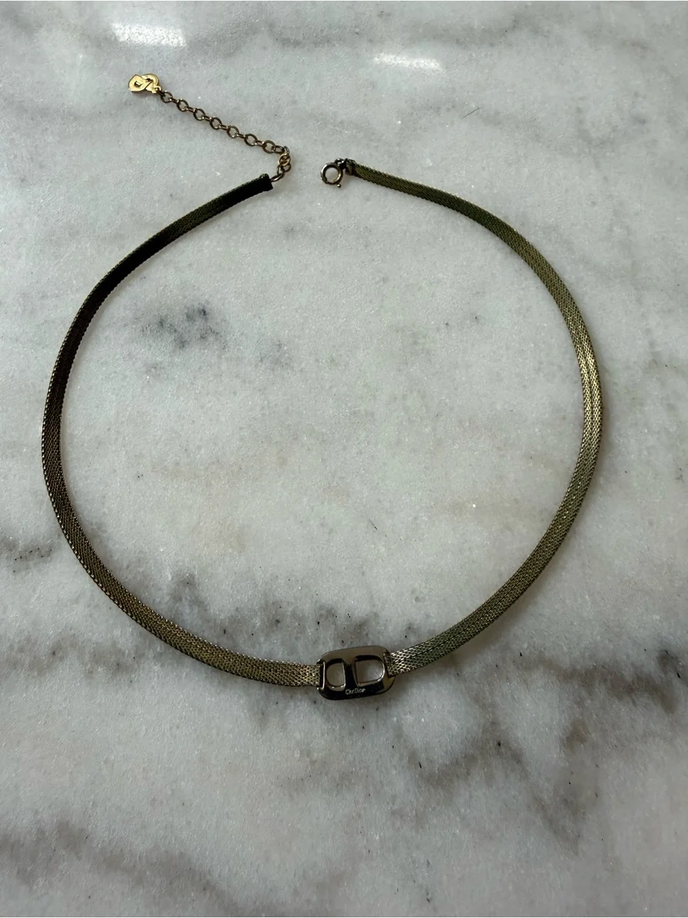 Dior Gold Tone Mesh Choker with CD Logo - Picture 7 of 11